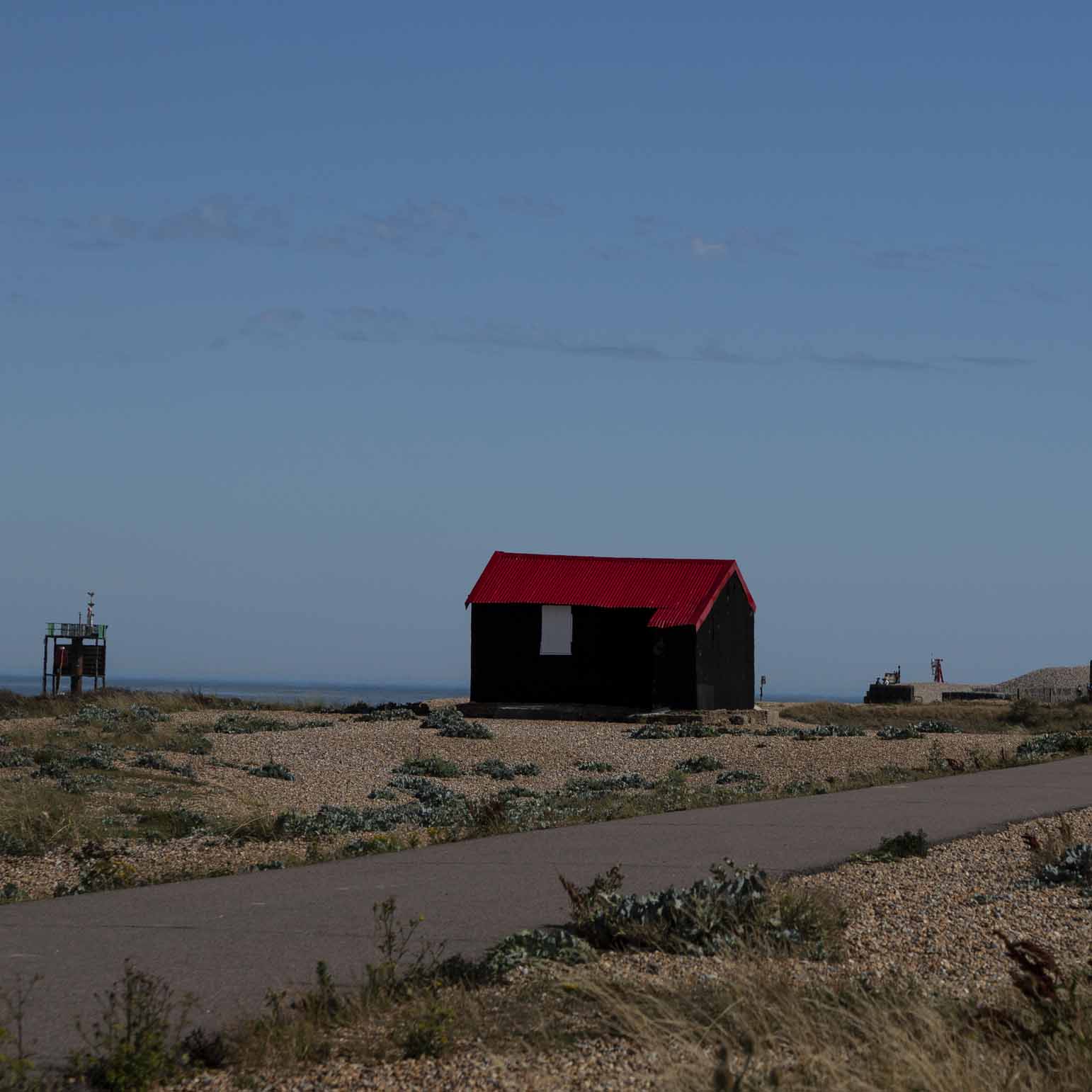 hut red roof rye harbour, card for sale, photo clare hocter